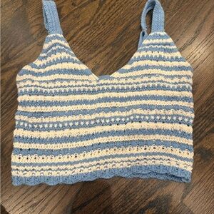 Hollister Blue and Cream Striped Crop Top